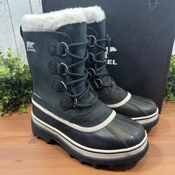 Sorel CARIBOU Waterproof Sherpa Insulated Mid-Calf Black/Stone Bootie NL1005-011 - Picture 1 of 13